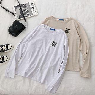 Embroidered Crewneck Long-sleeve Top