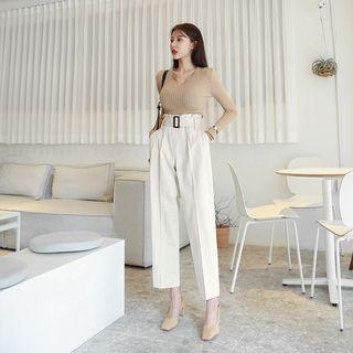 Belted Baggy-fit Cotton Pants
