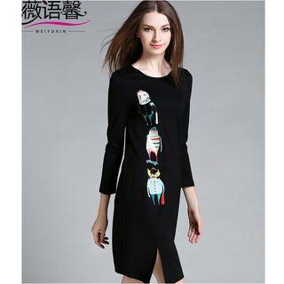 Cartoon Print Long Sleeve Dress
