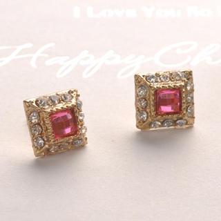 Crystal Square Earrings - Pink Pink - One Size
