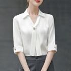 Tie-neck Chiffon Blouse / Flared-cuff Pencil Skirt / Cropped Straight-cut Pants