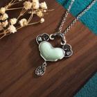 Lock Faux Gemstone Pendant Alloy Necklace Cp555 - Dark Silver & Light Green - One Size
