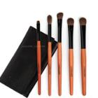 Set Of 5: Wooden Handle Makeup Brush Coffee & Black - One Size