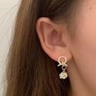 Knot Faux Pearl Alloy Dangle Earring 1 Pair - Gold & White - One Size