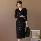 Button-trim Coatdress With Sash