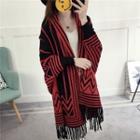 Fringed Striped Loose-fit Cardigan