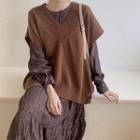 Plain Midi Dress / Loose-fit Knitted Vest