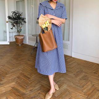 Sailor-collar Gingham Dress