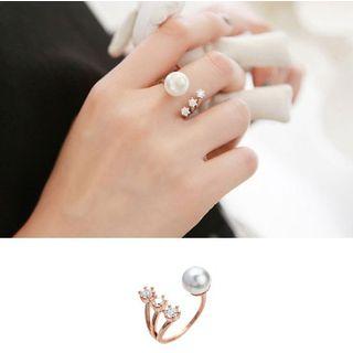 Rhinestone Faux Pearl Open Ring As Shown In Figure - One Size