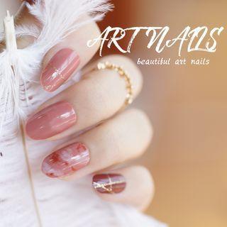 Printed Nail Art False Nail 478 - Brick Pink - One Size