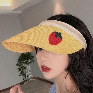 Strawberry Embroidered Woven Visor Hat