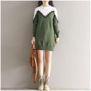 Contrast-color Paneled Long Sweater