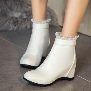 Hidden Wedge Lace-trim Ankle Boots