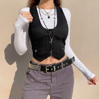 Plain Halter-neck Single Breasted Vest Jacket
