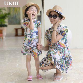 Family Set: Printed Short-sleeve Dress + Camisole