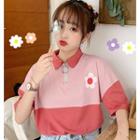 Two-tone Elbow-sleeve Polo Shirt