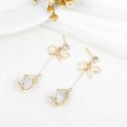 Bow Faux Cat Eye Stone Alloy Dangle Earring 1 Pair - Yz18 - Gold - One Size