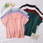 Cropped Button-down Knit Polo Top In 7 Colors