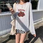 Long-sleeve Strawberry Print T-shirt / Checkered Shorts