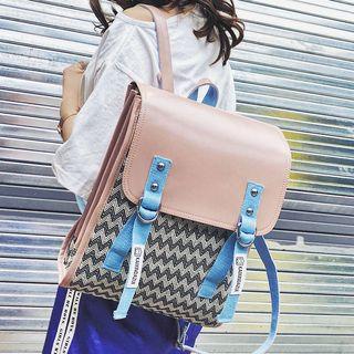 Herringbone Panel Faux Leather Square Backpack