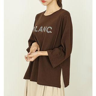 Plaid Letter-appliqu  Loose-fit T-shirt