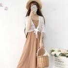 Spaghetti-strap A-line Dress / Elbow-sleeve Lace Jacket