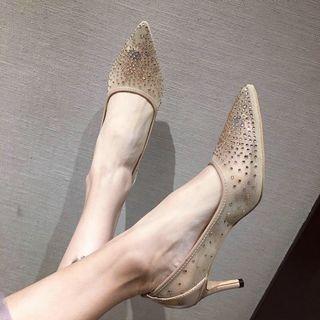 Rhinestone Mesh High Heel Pumps