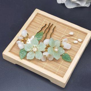 Retro Faux Crystal Flower Hair Comb 1 Pcs - M118 - Green - One Size