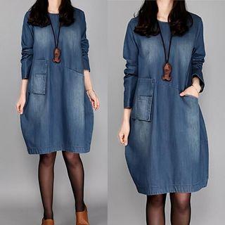Pocket Detail Long-sleeve Denim Dress