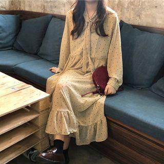 Long-sleeve Midi Dotted Chiffon Dress