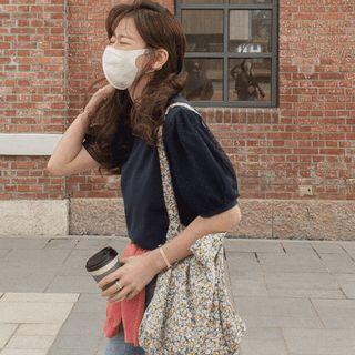 Dotted-lace Overlay-sleeve T-shirt