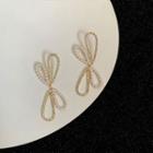 Faux Pearl Cz Ribbon Drop Earring 1 Pair - Gold - One Size