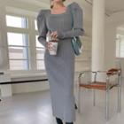 Puff-sleeve Rib-knit Maxi Dress