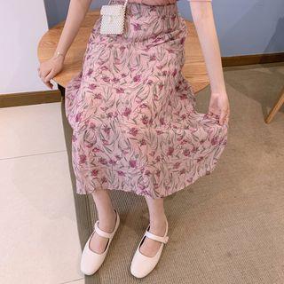 Flower Printed Skirt Pink - One Size
