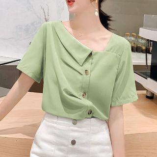 Asymmetric Neckline Short-sleeve Blouse