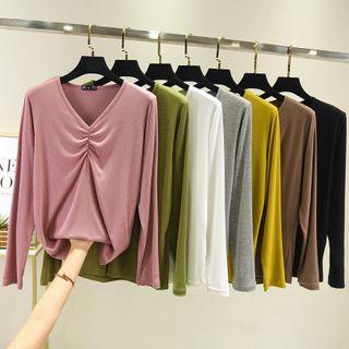 V-neck Shirred Long-sleeve Top