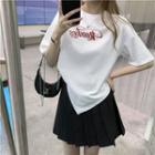 Short-sleeve Printed Asymmetrical Hem T-shirt