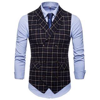 Double Breasted Plaid Vest