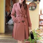 Double-breasted Belted Pleated-panel Coat