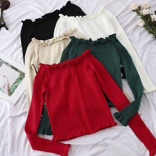 Ruffle Cold Shoulder Knit Top