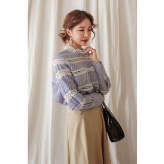 Lace-trim Striped Top