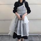 3/4-sleeve Shirred Blouse / One-shoulder Layered Mesh Dress / Midi A-line Skirt