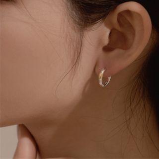 Sterling Silver Smiley Face Mini Hoop Earring Silver & Gold - One Size