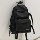 Plain Buckled Zip Nylon Backpack Black - One Size