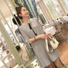 Short Sleeve Lace-up Pleated Knit A-line Dress