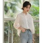 3/4-sleeve Crocheted Lace Blouse