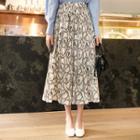 Scarf Print Long Pleat Skirt
