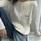 Round-neck Plain Ribbed Button-up Cardigan