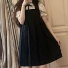 Set: Short-sleeve Blouse + Mini A-line Overall Dress
