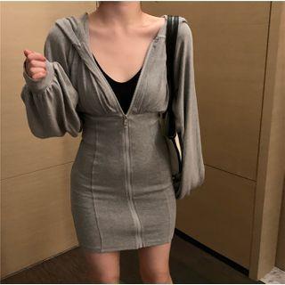 Hooded Mini Sheath Zip-up Dress
